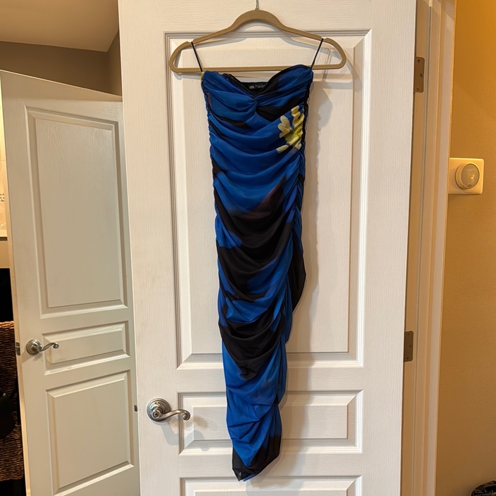 Zara Black and Blue Maxi dress with flowers